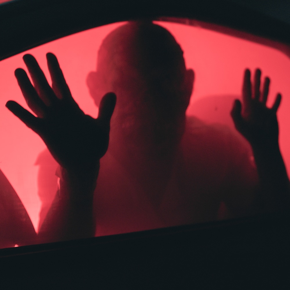 Trapped man panicking Trapped man panicking
