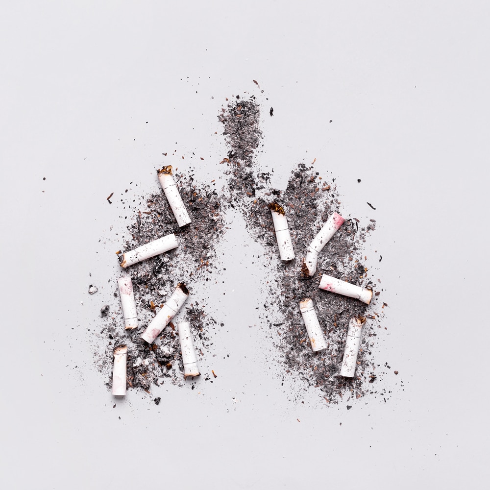 Tobacco ash in lung shape Tobacco ash in shape of lungs