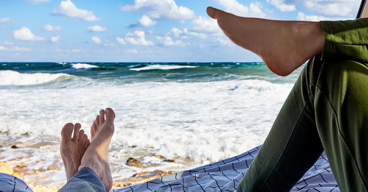 Relaxed at beach after hypnotherapy for stress management Feeling relaxed at beach after having hypnotherapy for stress management